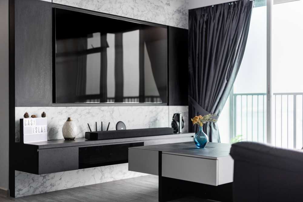 Modern Living Room with TV Console and Feature Wall