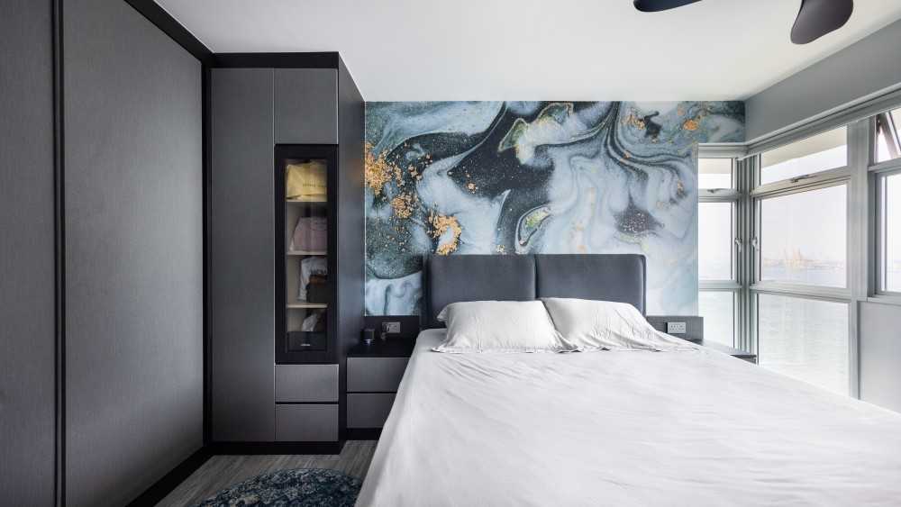 Modern Bedroom with Vinyl Flooring and Feature Wall
