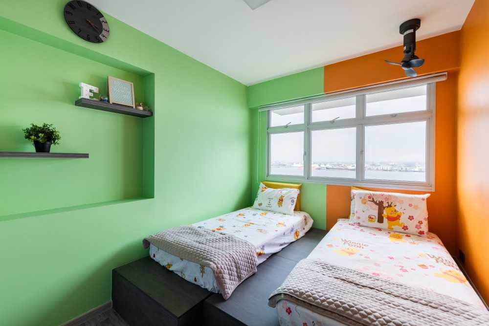 Modern Bedroom with Ceiling Light and Roller Blinds