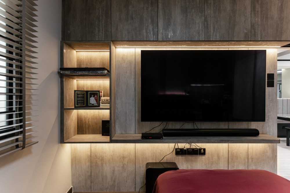 Contemporary Bedroom with TV Console and TV