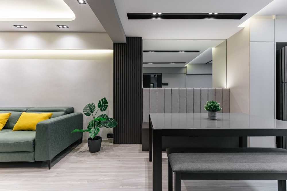 Contemporary Dining Room with Sofa and Dining Table