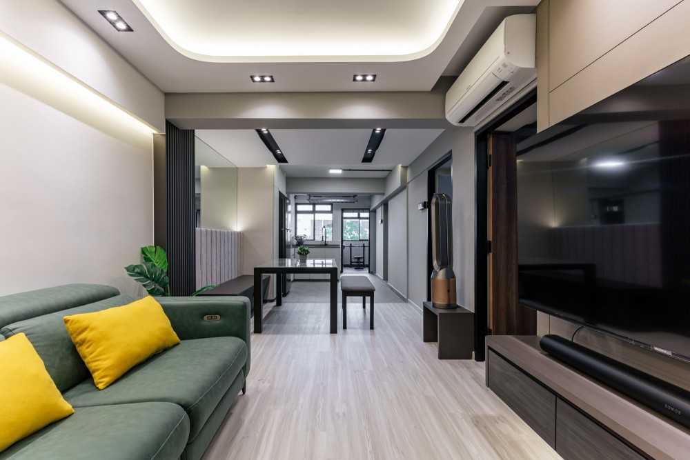Contemporary Living Room with Vinyl Flooring and TV Console