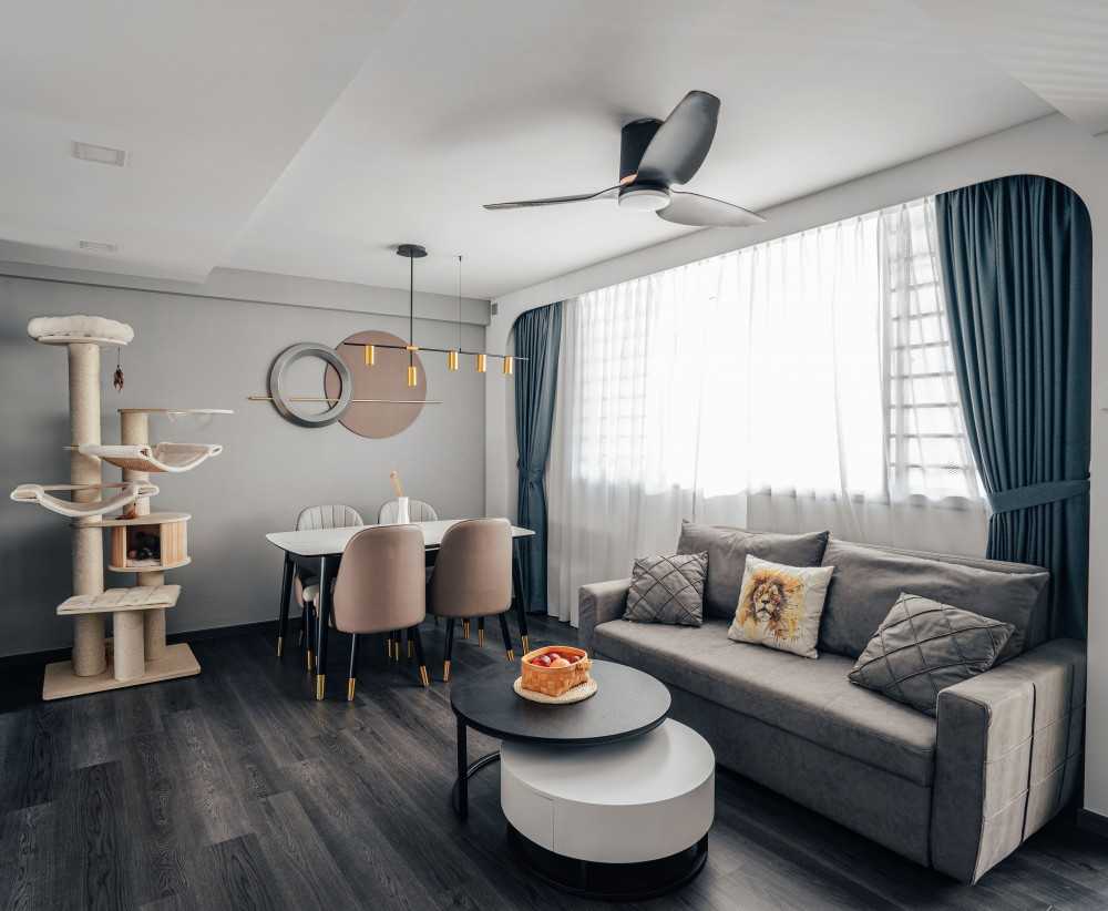 Contemporary Living Room with Wood Flooring and Sofa