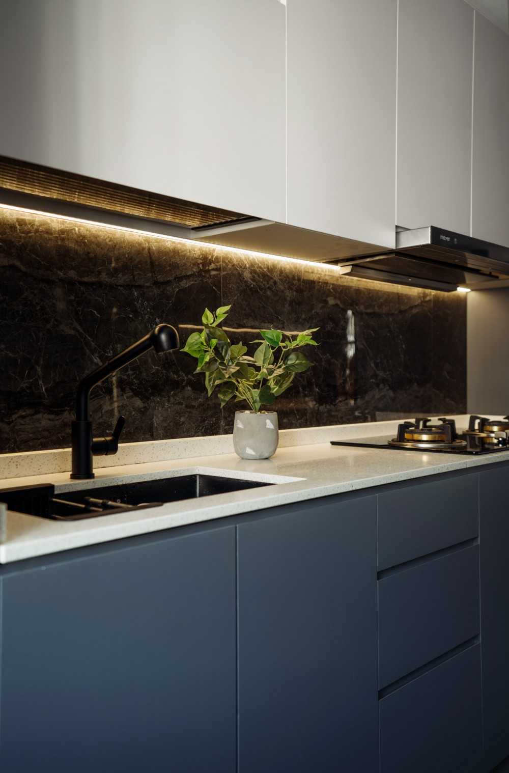 Contemporary Kitchen with Countertop and Wood Flooring