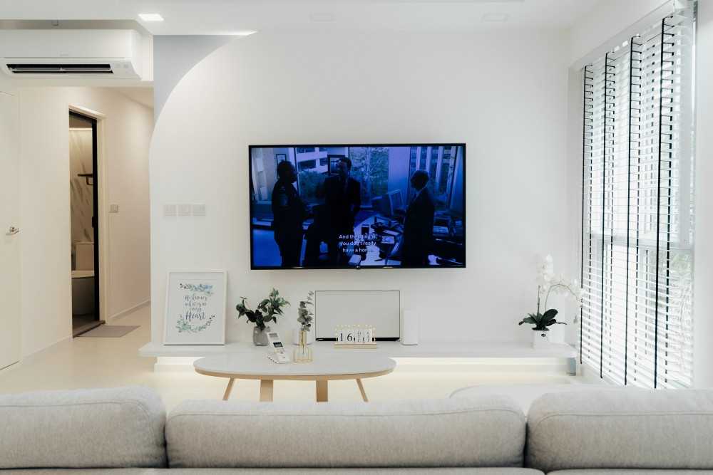 Minimalist Living Room with Vinyl Flooring and TV Console