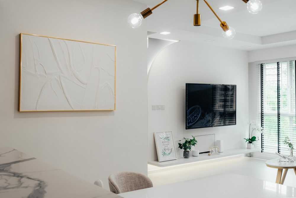 Minimalist Living Room with Vinyl Flooring and Ceiling Light