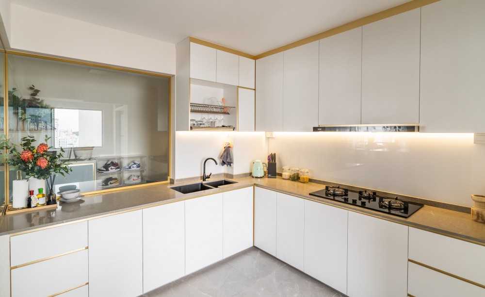 Vintage Kitchen with Homogeneous Tiles and Cupboard