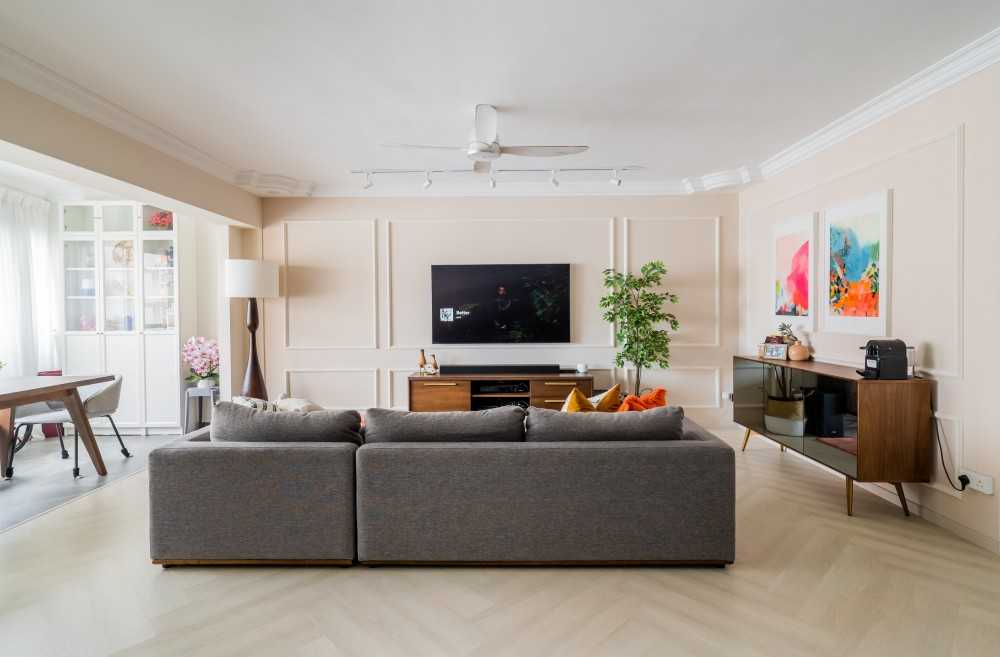 Vintage Living Room with TV Console and Sofa