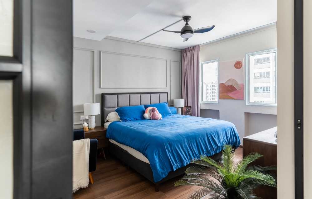 Vintage Bedroom with Ceiling Light and Sideboard