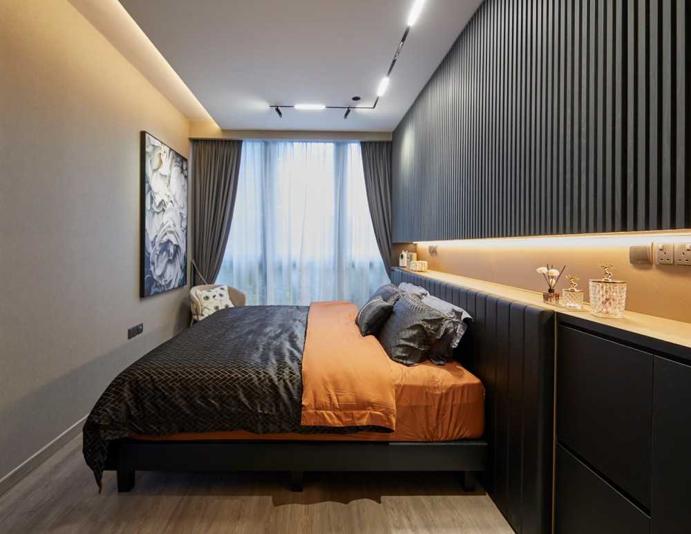 Modern Bedroom with Wardrobe and Window Grille