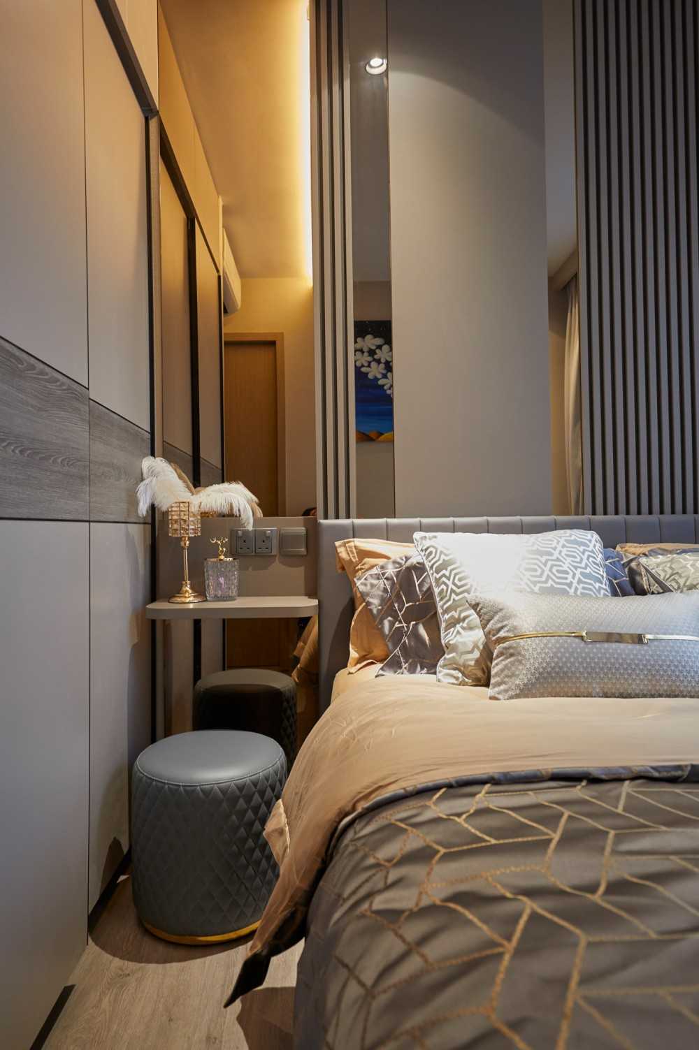 Modern Bedroom with Wardrobe and Bedside Table