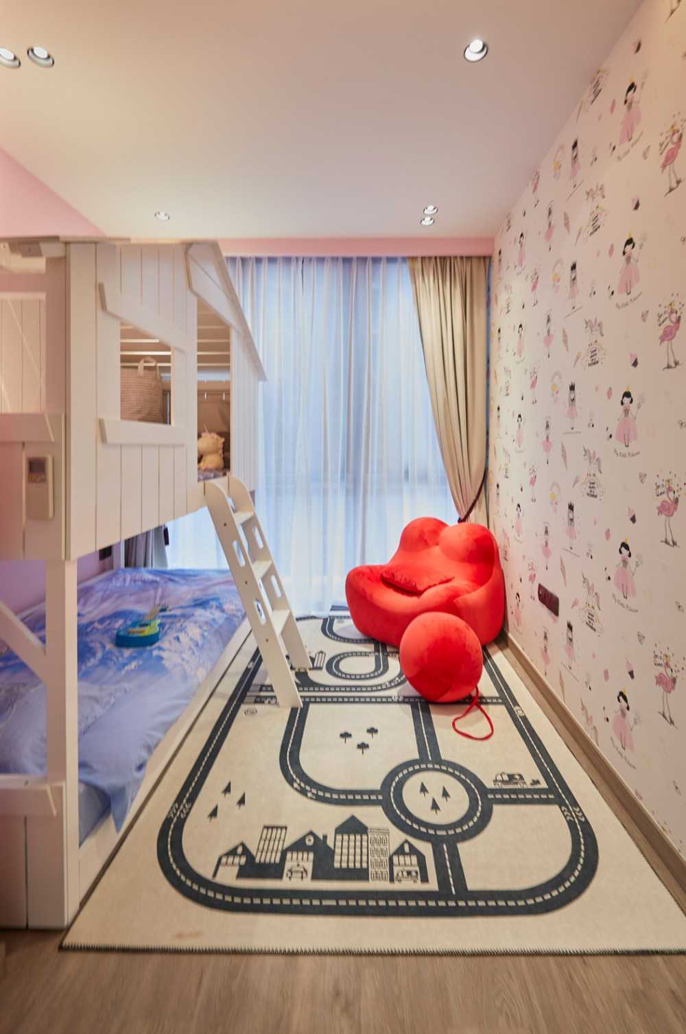 Modern Kids Room with Feature Wall and Storage Cabinets