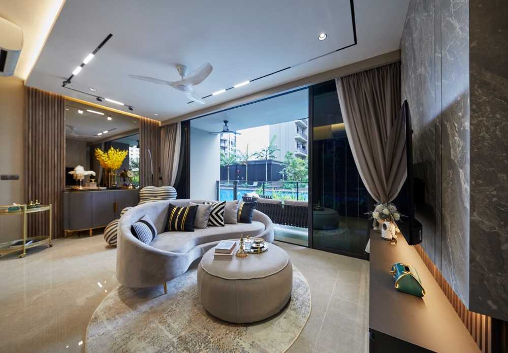 Modern Living Room with TV Console and Paintings