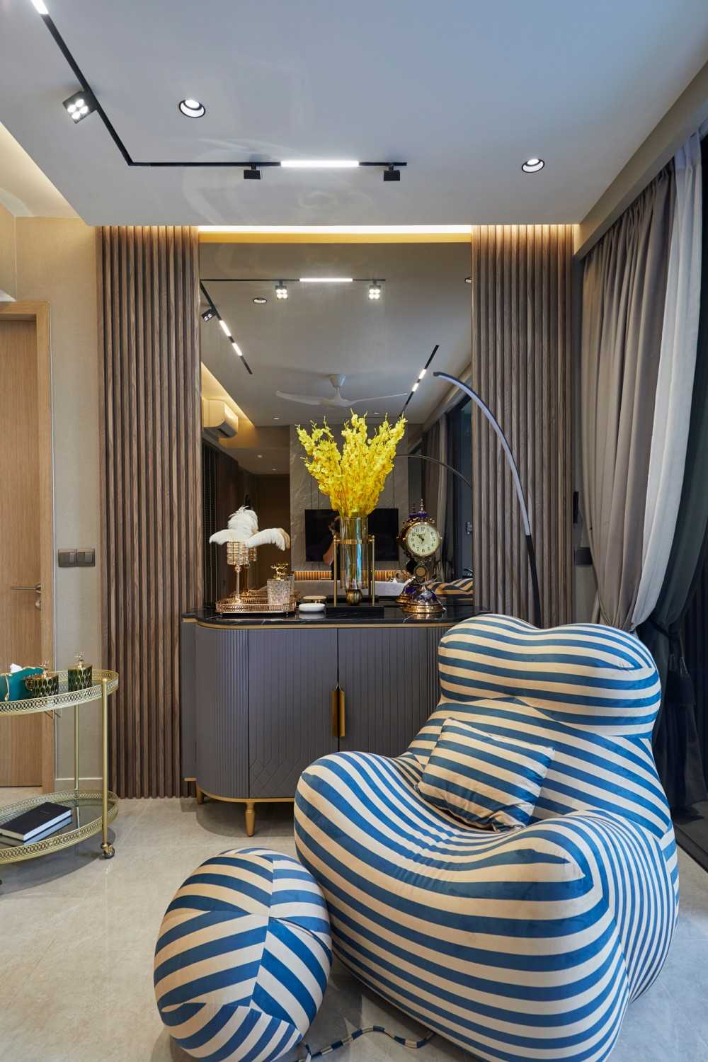 Modern Living Room with TV Console and Paintings