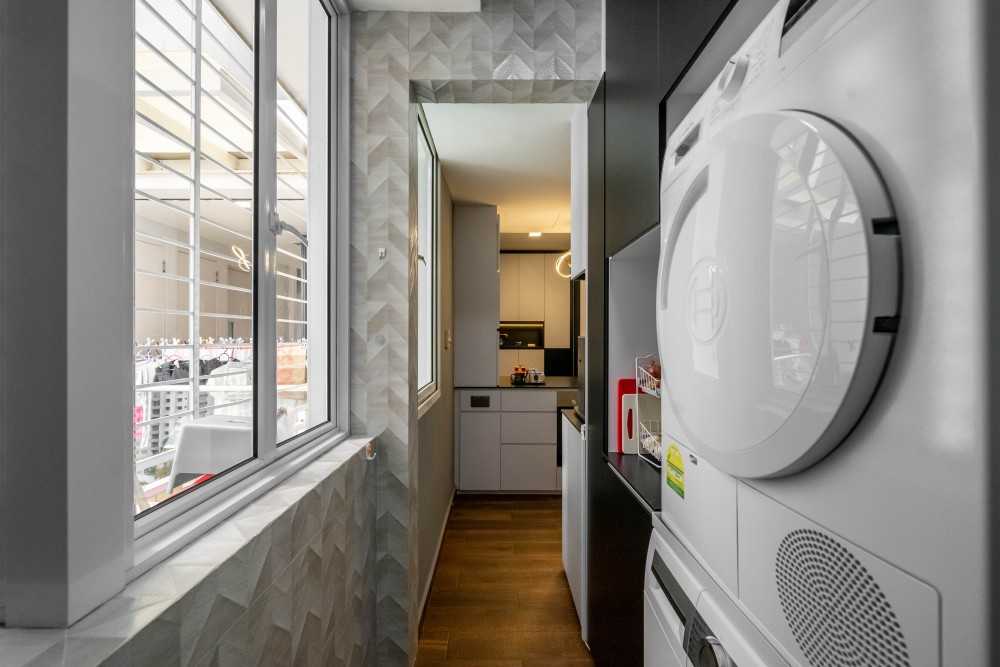 Modern Service Yard with Washing Machine and Laundry Area
