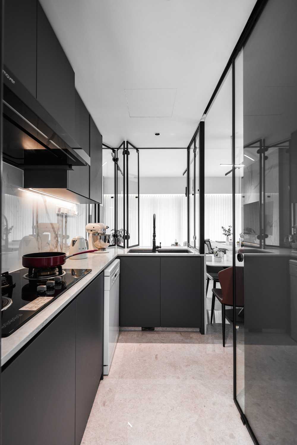 Contemporary Kitchen with Countertop and Kitchen Window