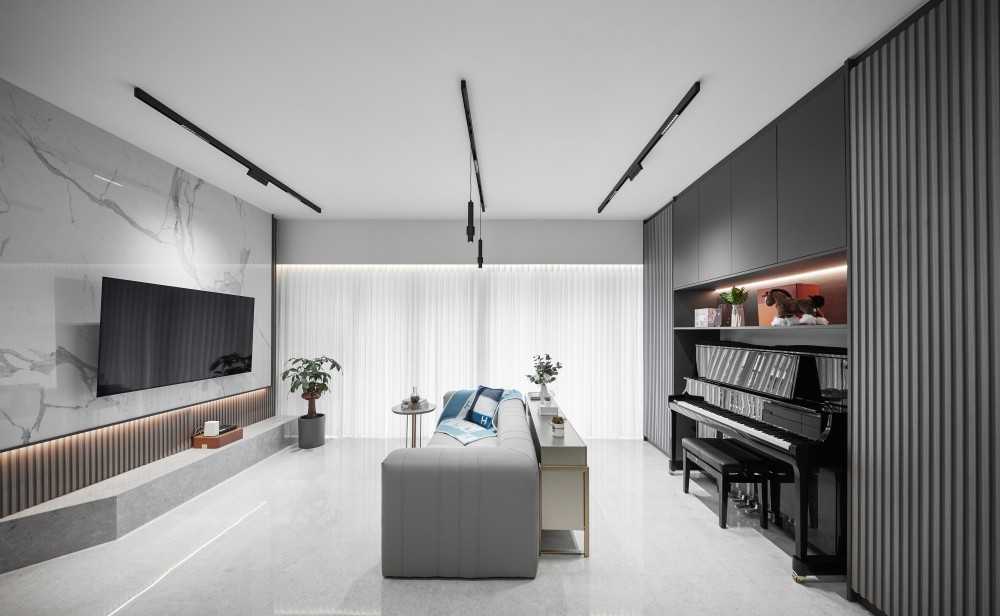 Contemporary Living Room with Feature Wall and Sofa