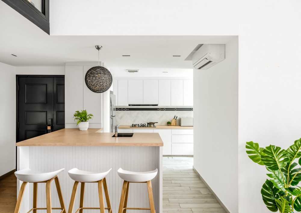Scandinavian Kitchen with Bar Counter and Kitchen Tap