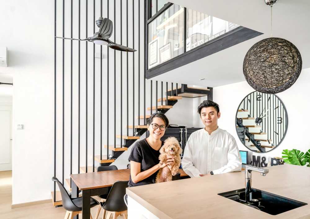 Scandinavian Living Room with Staircase and Loft