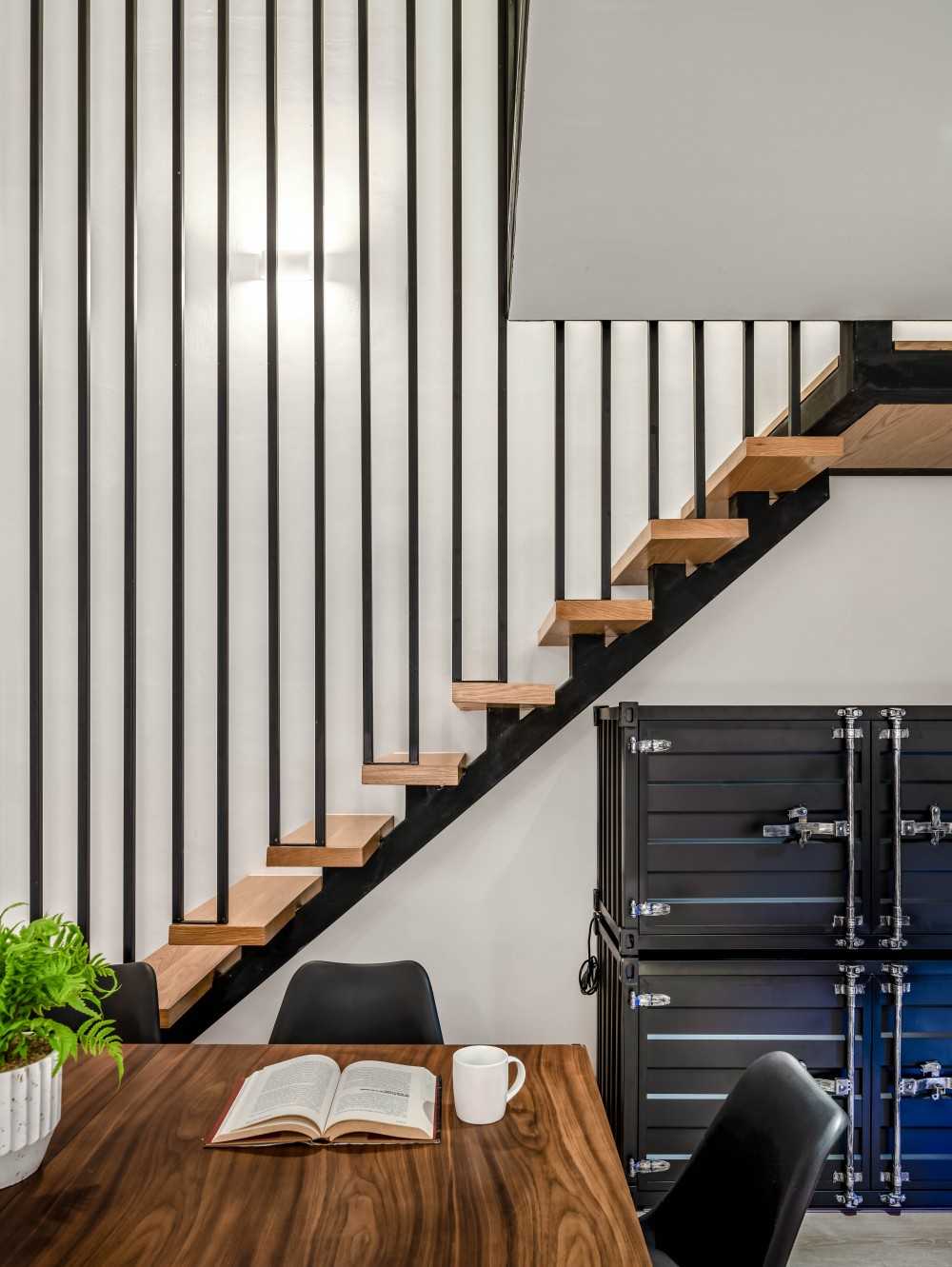 Scandinavian Living Room with Staircase and Loft