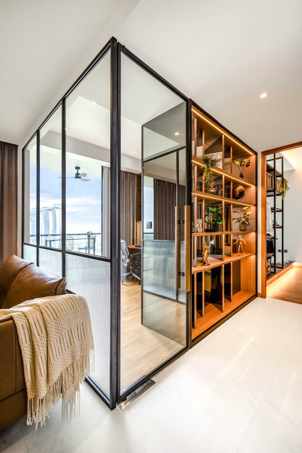 Contemporary Study with Bookshelf and Glass Door
