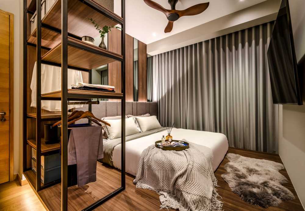 Contemporary Bedroom with Open Storage and Lighting