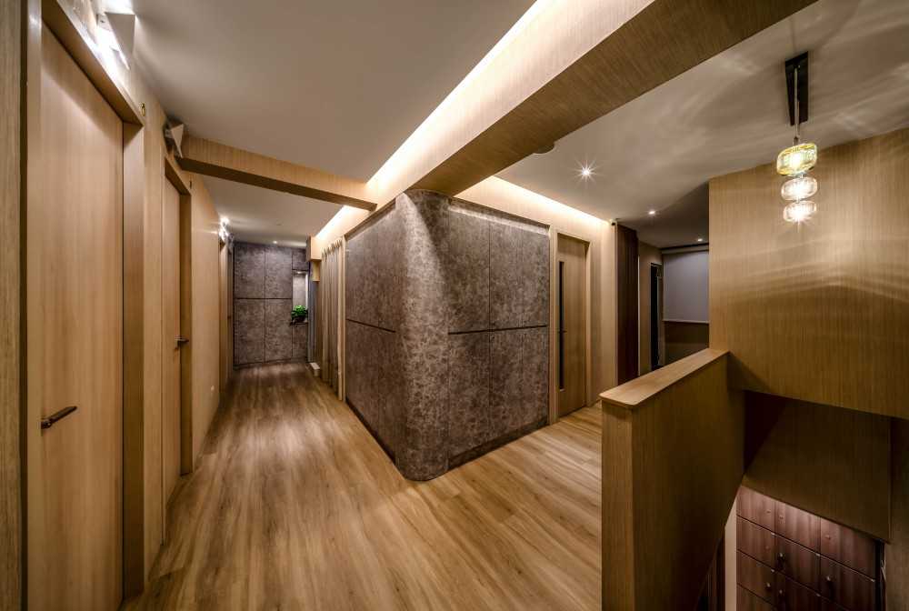 Contemporary Hallway with Flooring and Doors