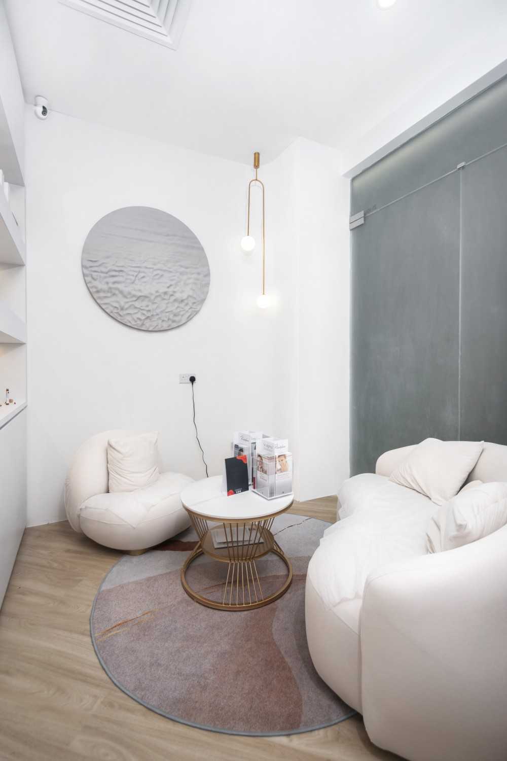 Minimalist Office with Feature Wall and Drop Light