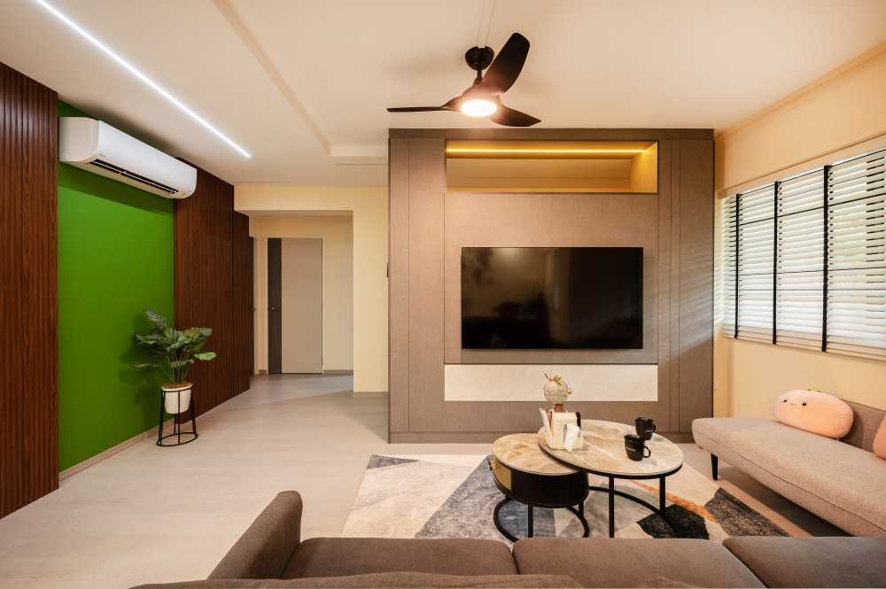 Contemporary Living Room with Vinyl Flooring and TV Console
