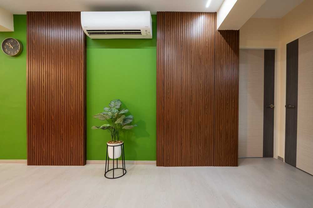 Contemporary Hallway with Vinyl Flooring and Feature Wall