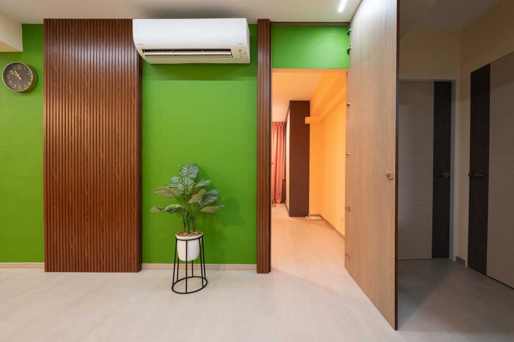 Contemporary Hallway with Vinyl Flooring and Feature Wall