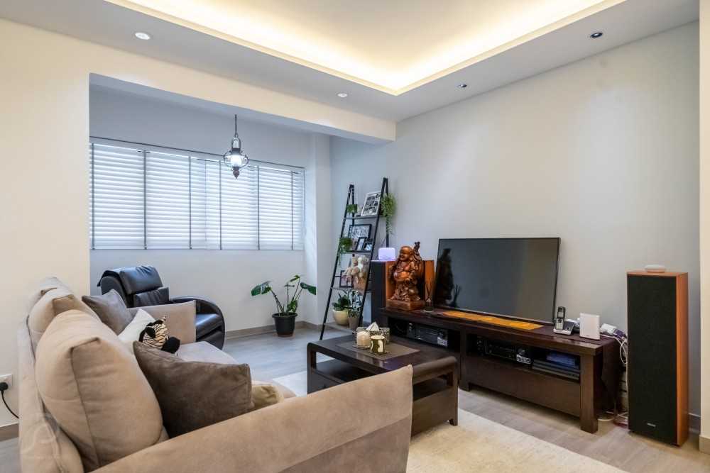 Contemporary Living Room with TV Console and Feature Wall