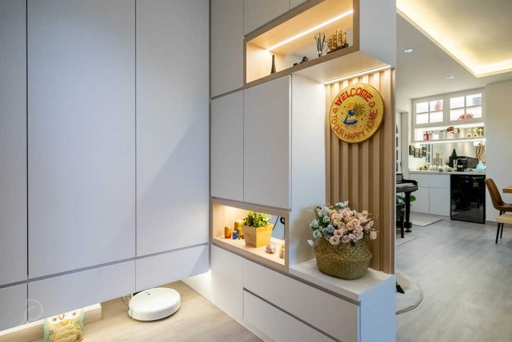 Contemporary Foyer with Artwork and Console Table