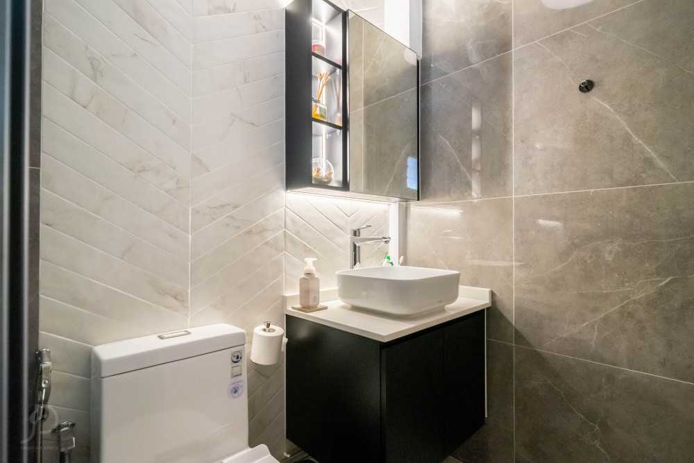 Contemporary Bathroom with Wood Flooring and Shower Screen