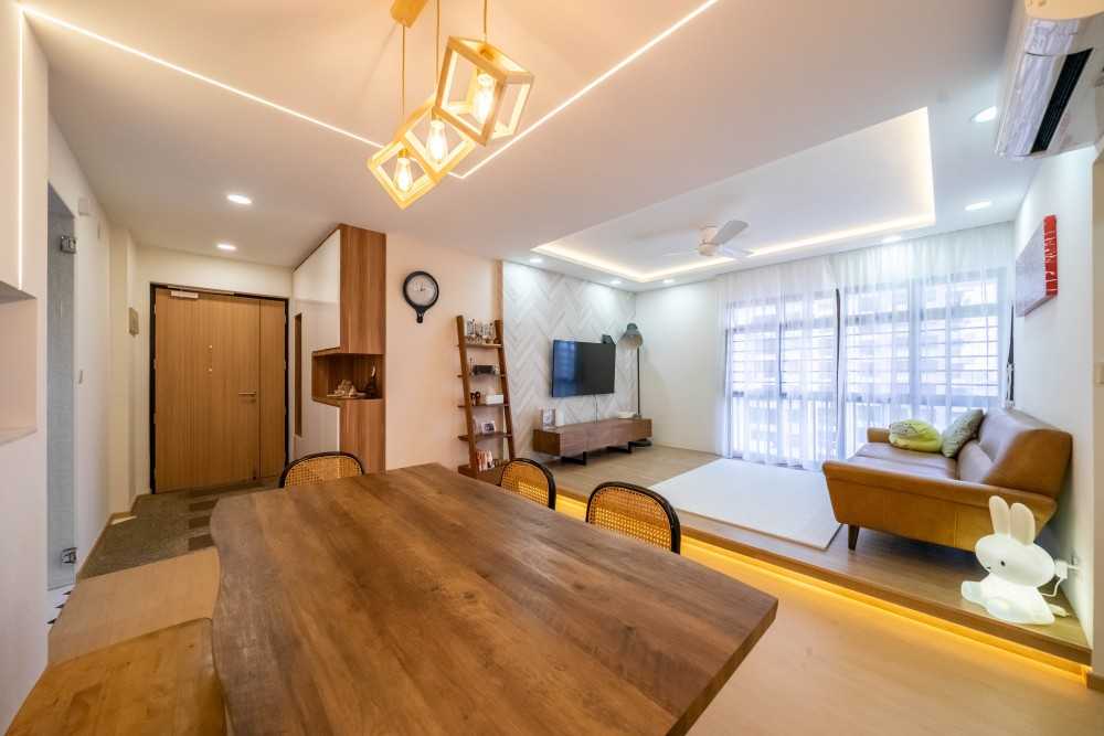 Modern Living Room with Drop Ceiling and Ceiling Light