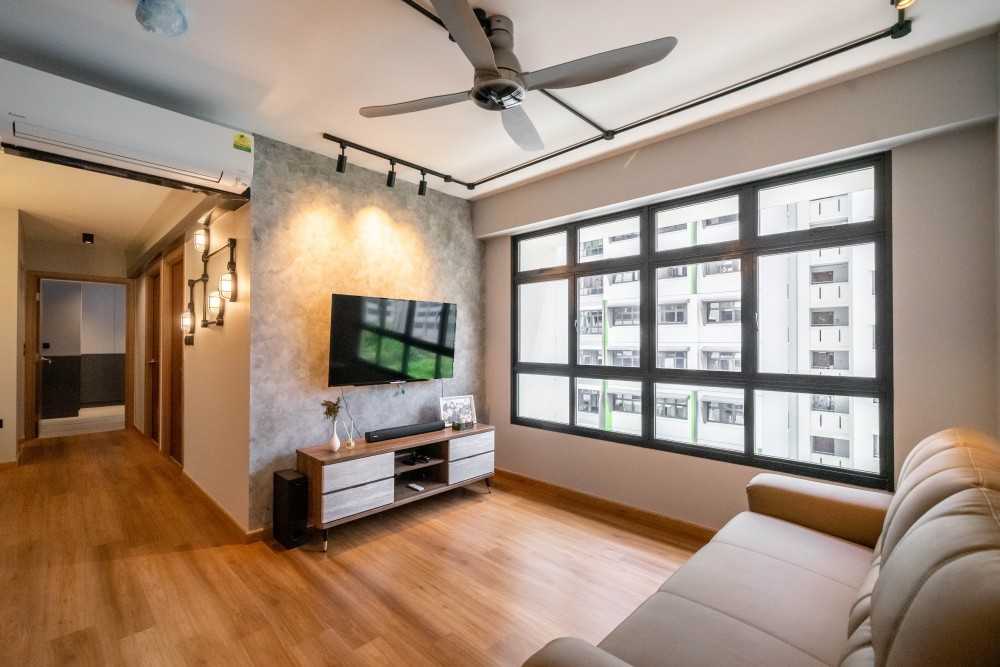 Modern Living Room with Vinyl Flooring and Marble Floor