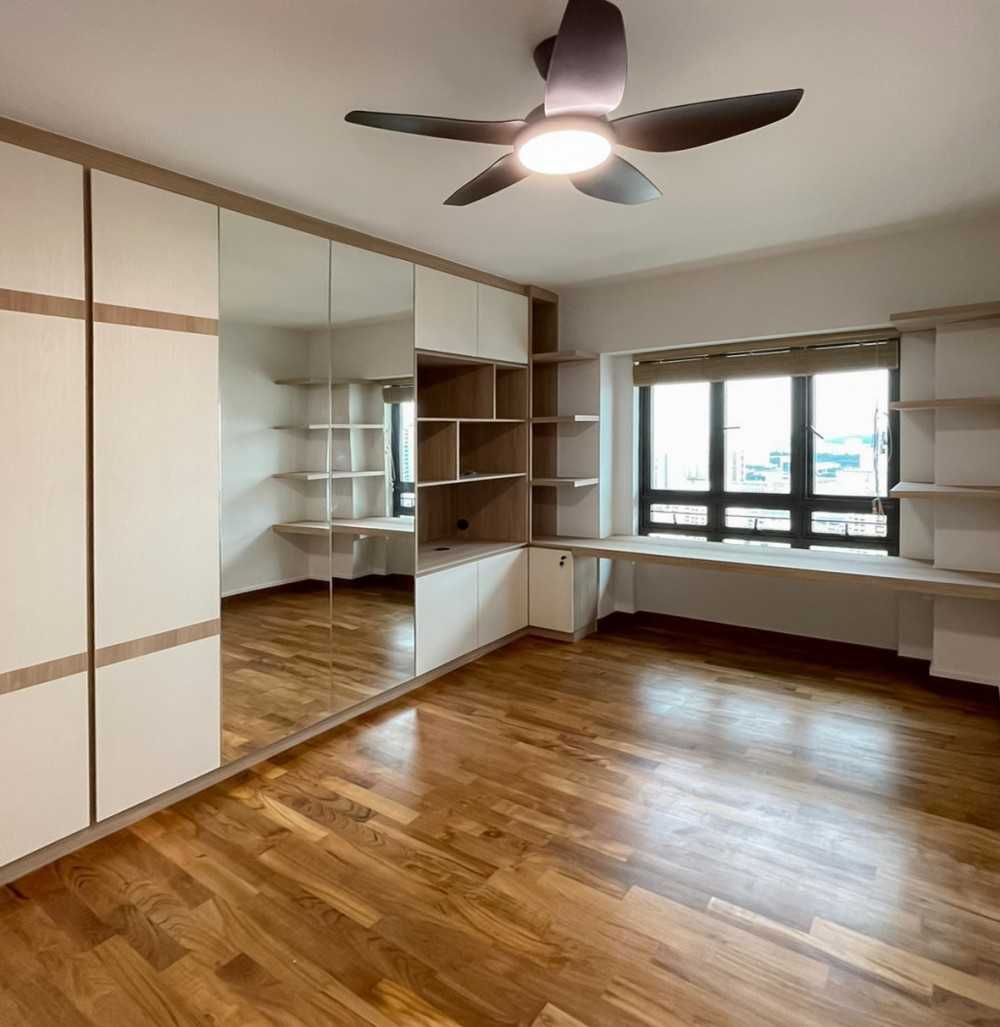 Scandinavian Bedroom with Wardrobe and Window Grille
