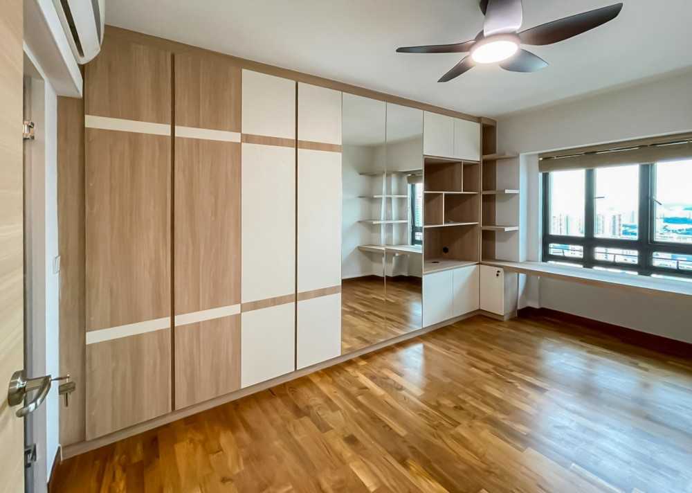 Scandinavian Bedroom with Wardrobe and Window Grille