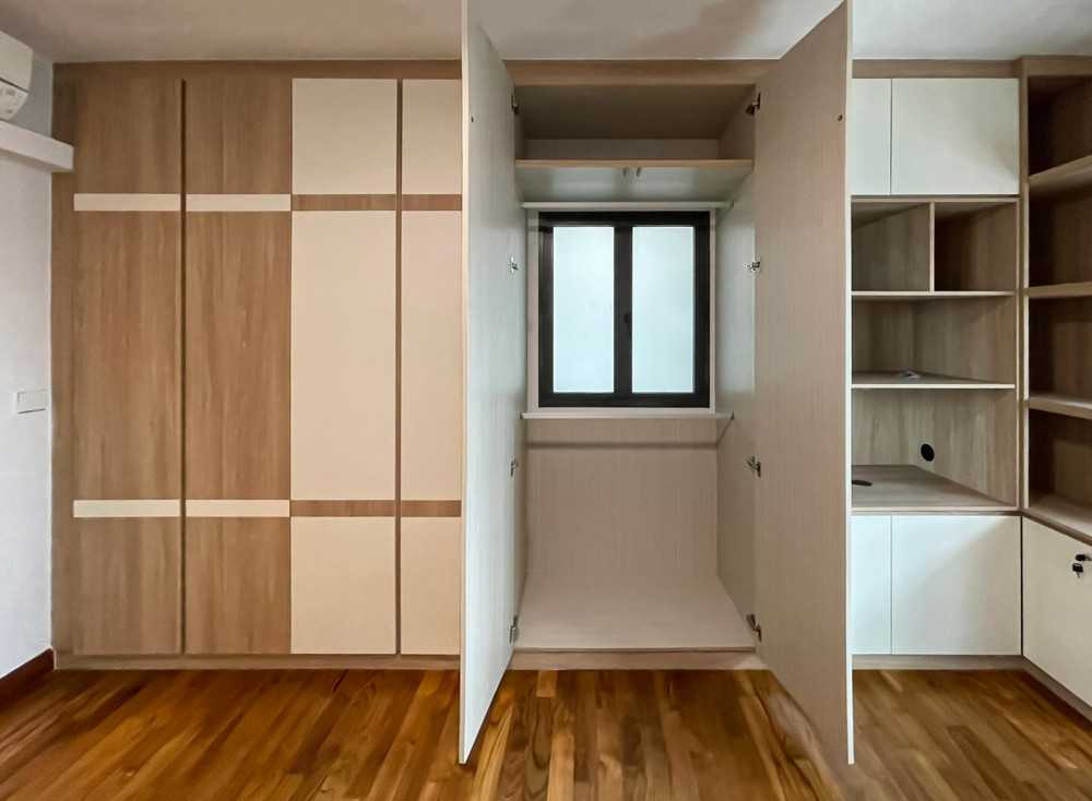 Scandinavian Bedroom with Wardrobe and Paintings