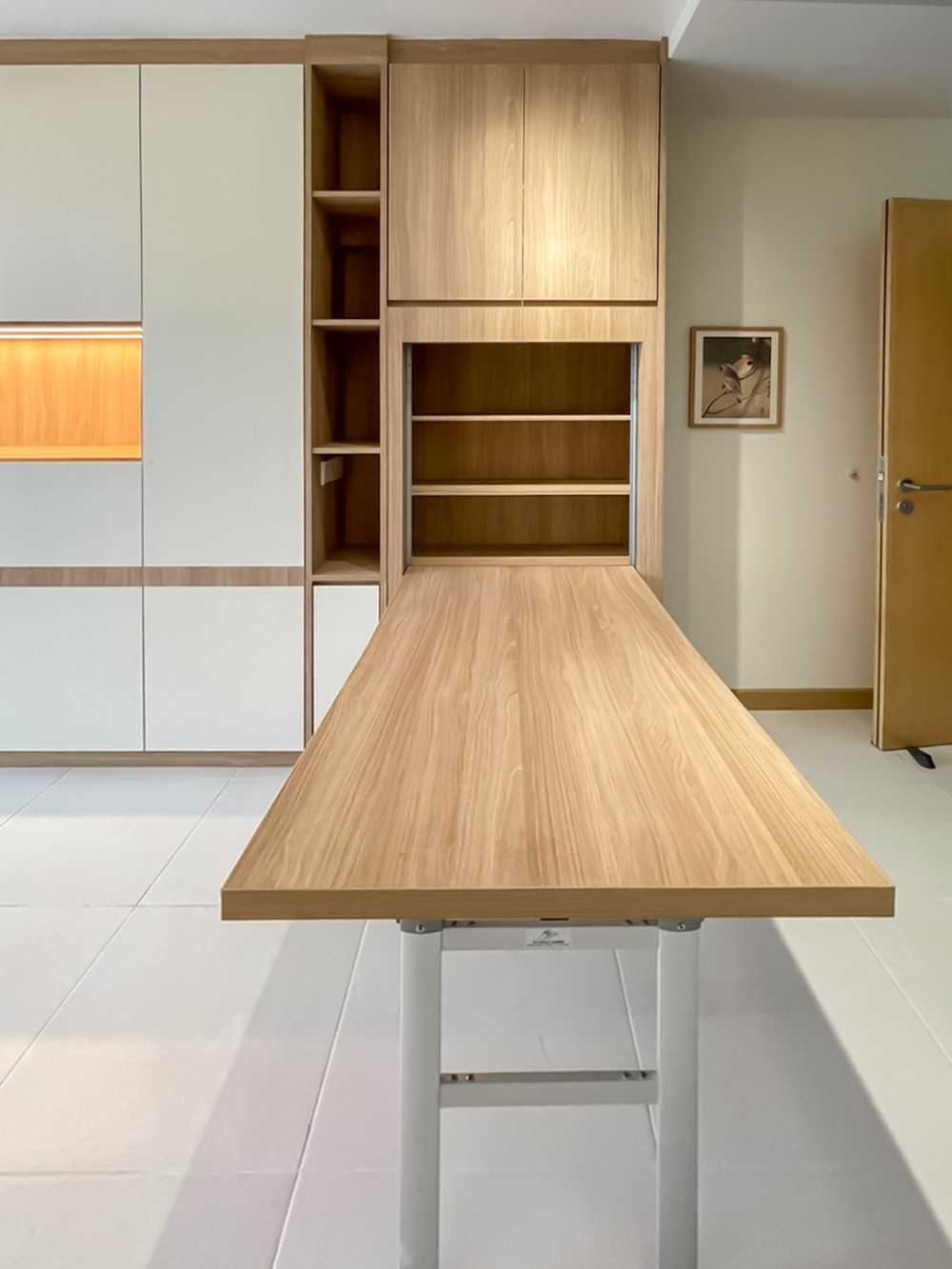 Scandinavian Dining Room with Dining Table and Paintings