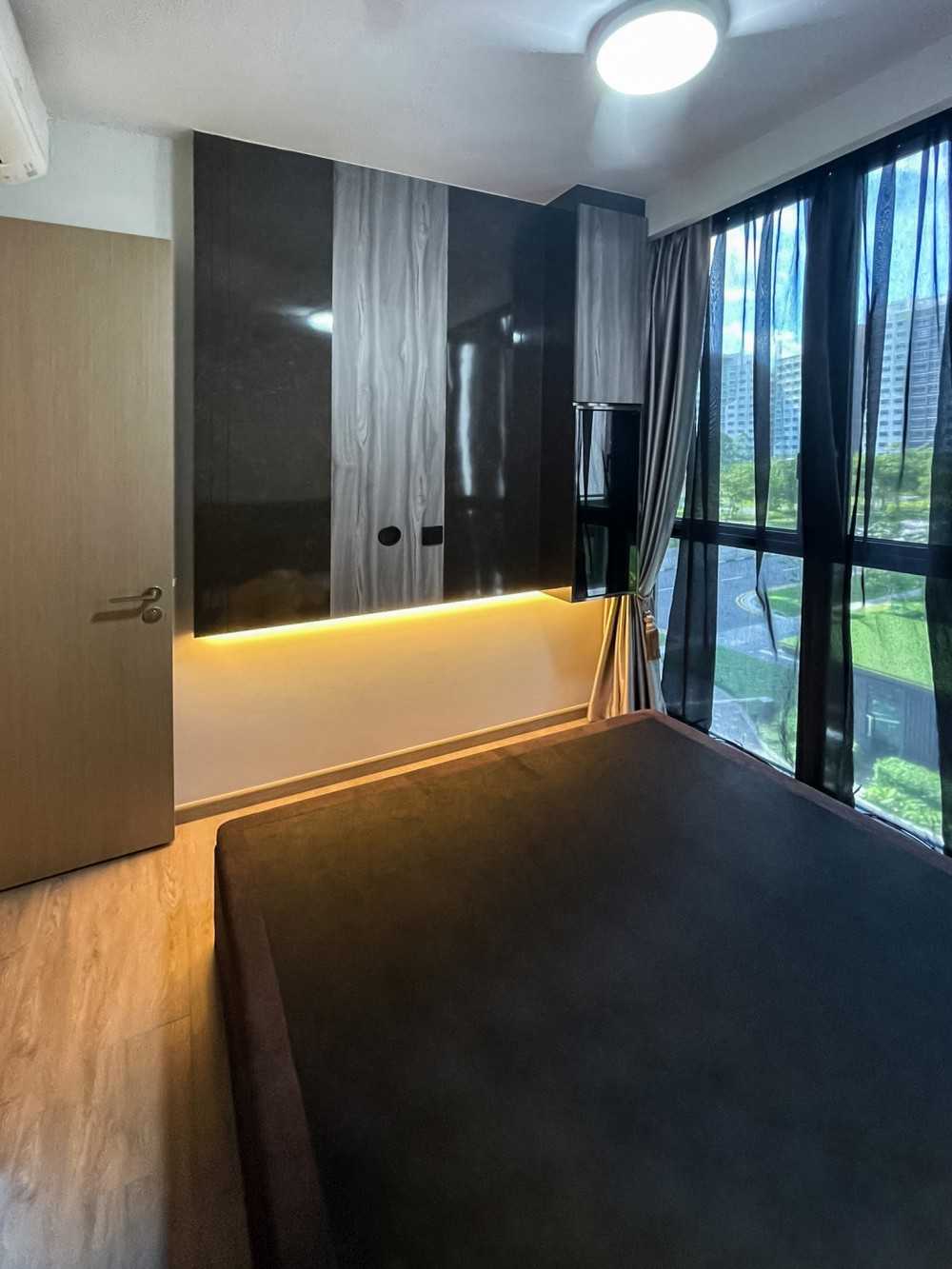Modern Bedroom with Wardrobe and Window Grille