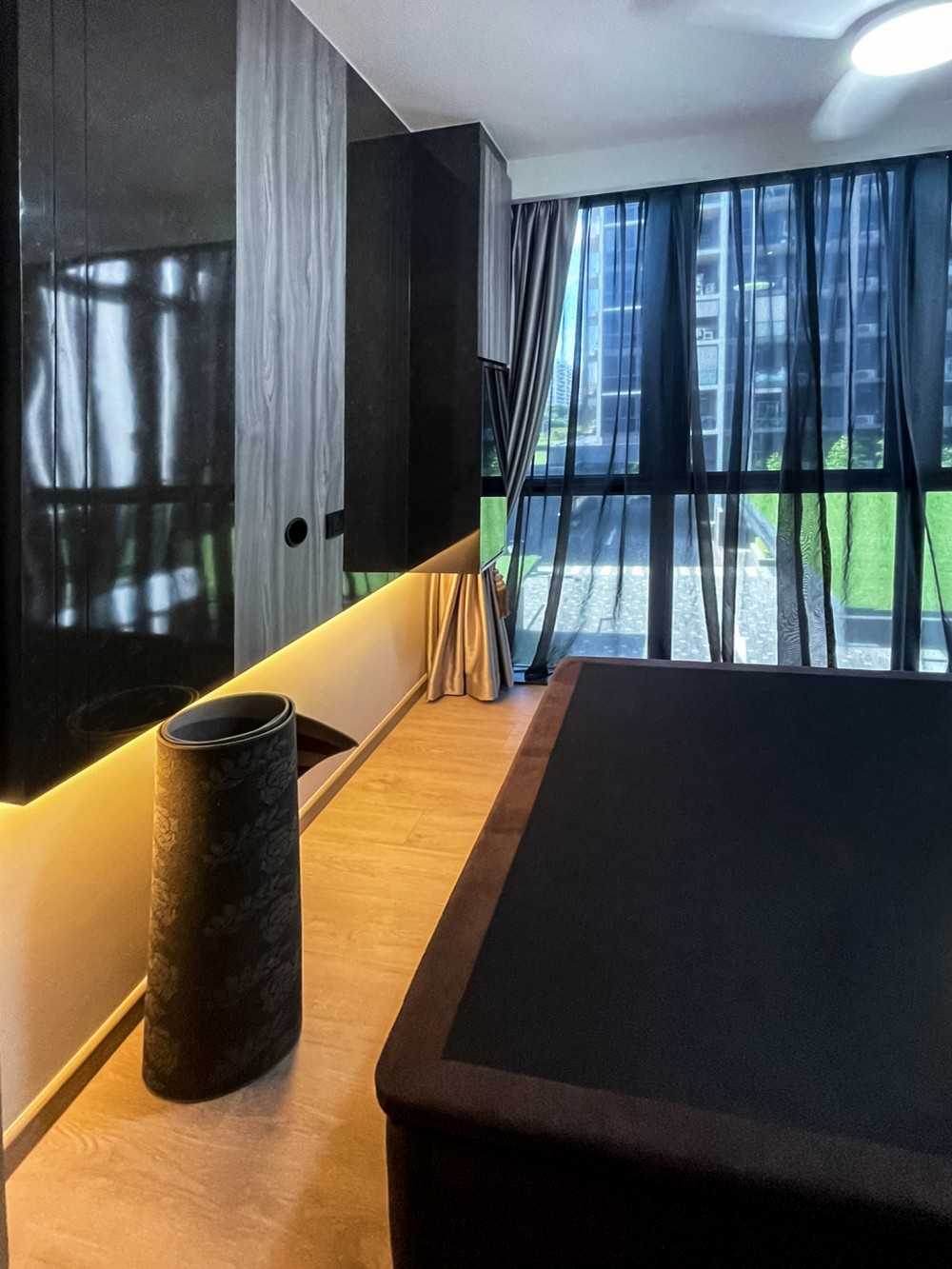 Modern Bedroom with Wardrobe and Window Grille