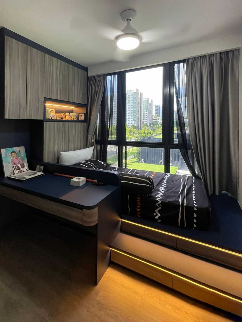 Modern Bedroom with Wardrobe and Paintings