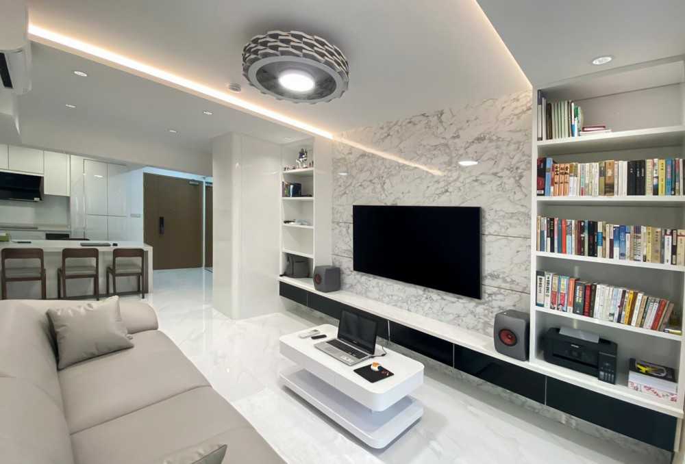 Modern Living Room with TV Console and Paintings