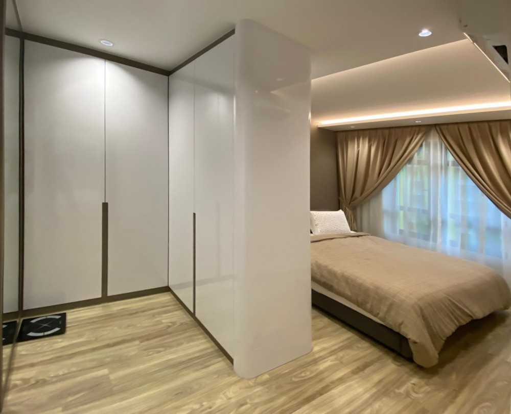 Modern Bedroom with Wardrobe and Window Grille
