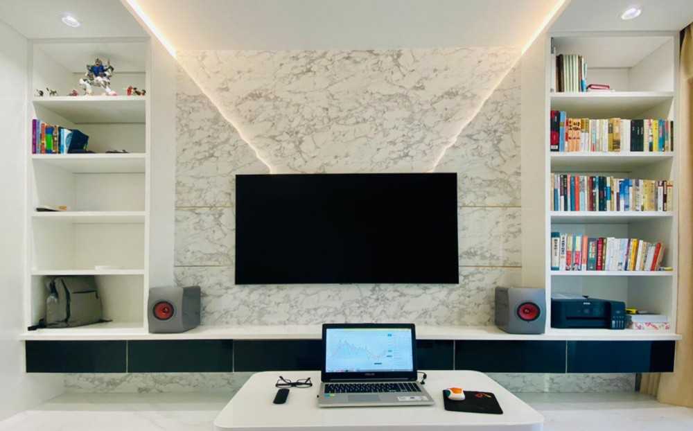 Modern Living Room with Bookshelf and TV Console