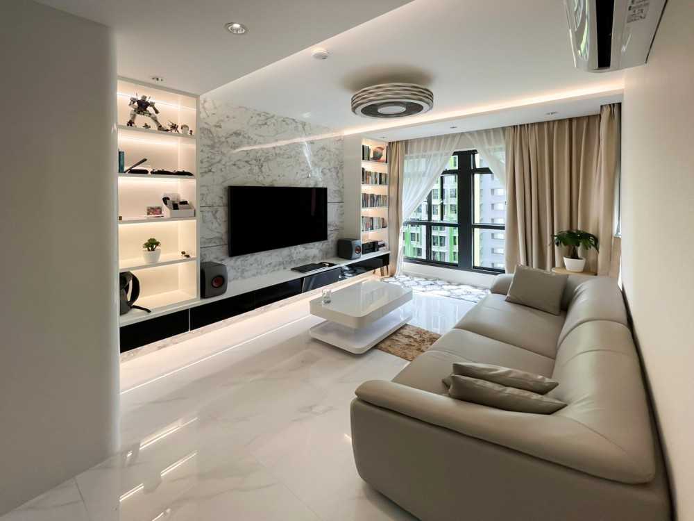 Modern Living Room with Bookshelf and TV Console