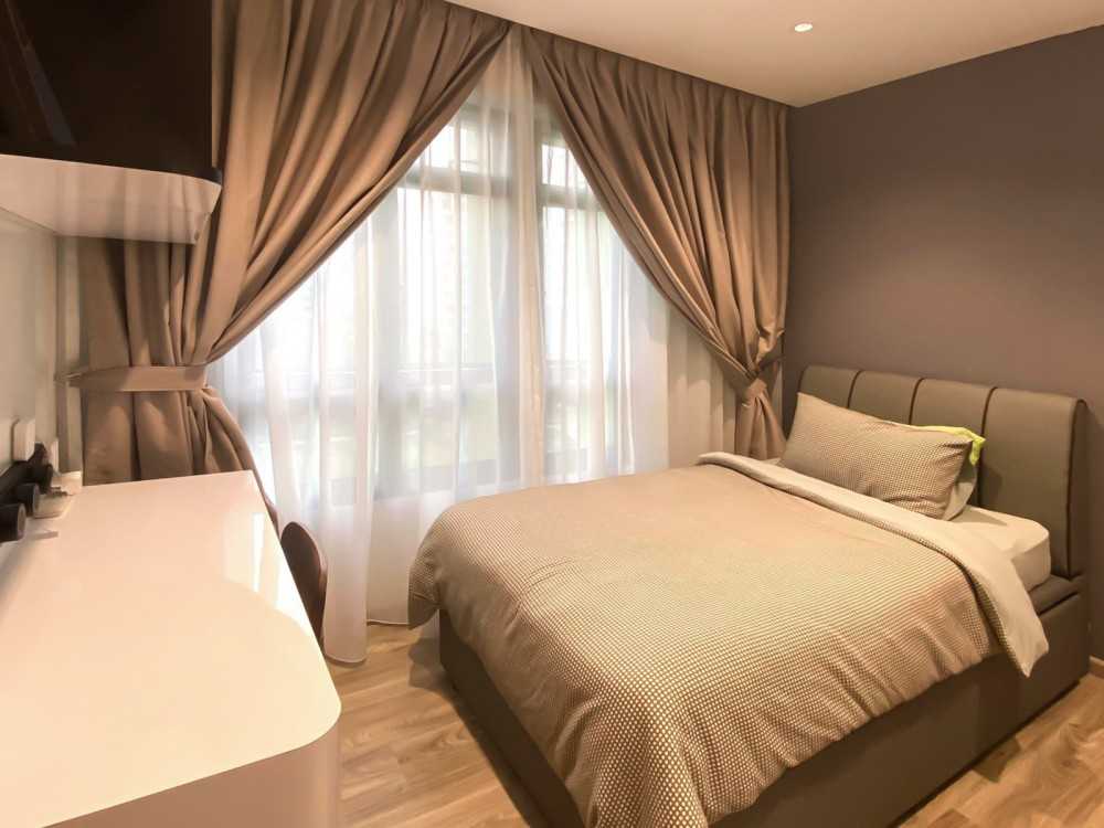 Modern Bedroom with Window Grille and Paintings