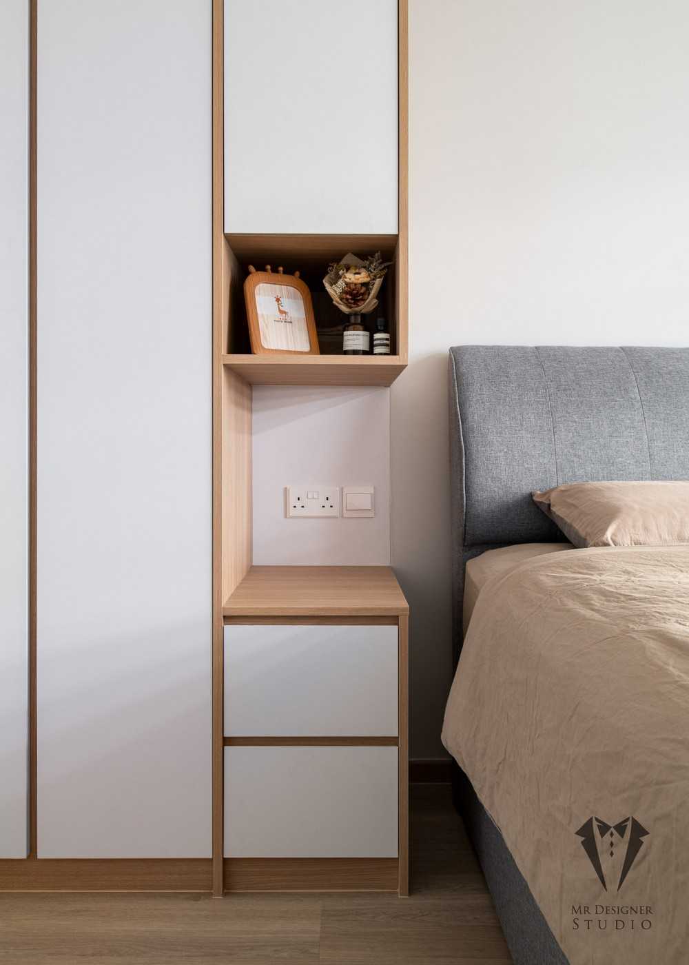 Scandinavian Bedroom with Bookshelf and Platform Bed