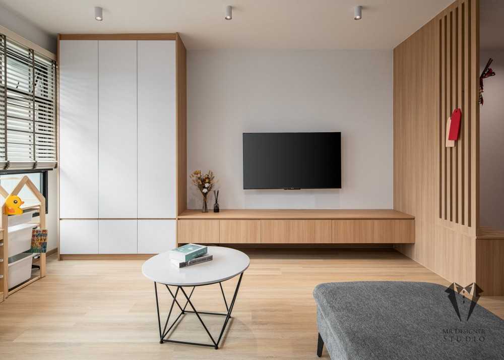 Scandinavian Living Room with Vinyl Flooring and Feature Wall